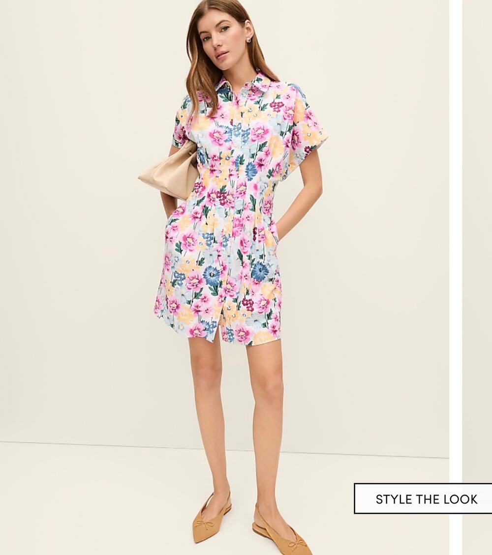 Ann Taylor Weekend Floral Linen Blend Short Sleeve Shirtdress Womens Size 2 EUC